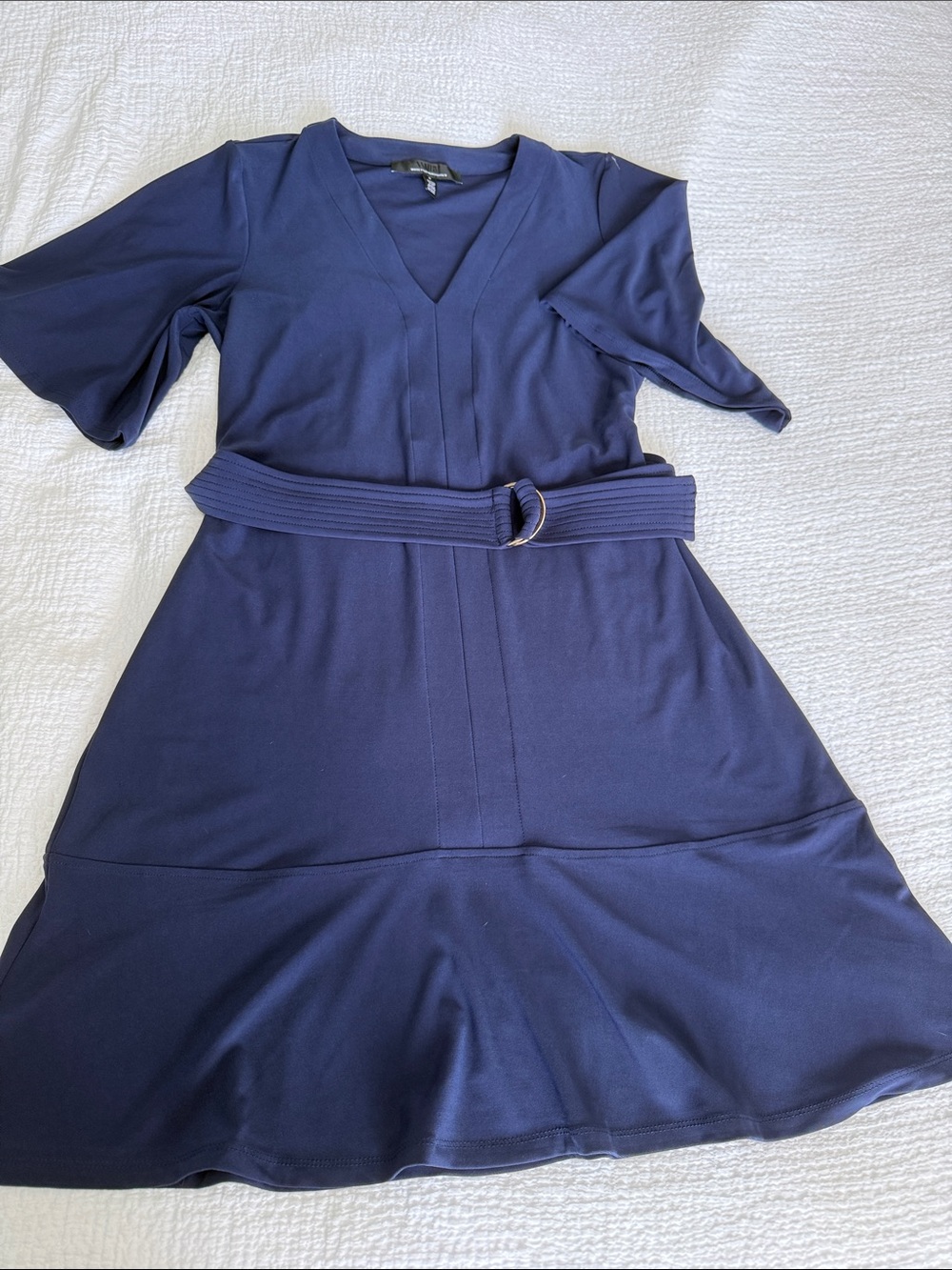 White House Black Market Navy V-Neck Belted Midi Dress